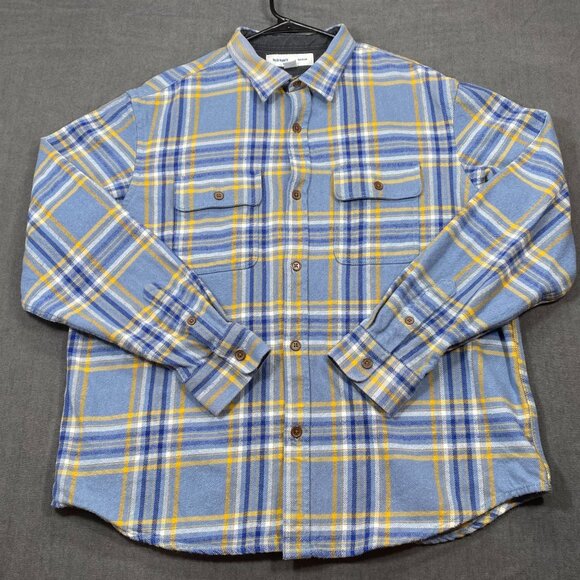 Old Navy Other - Old Navy Mens XL Plaid Flannel Button-Up Shacket Blue Yellow Cotton Regular Fit